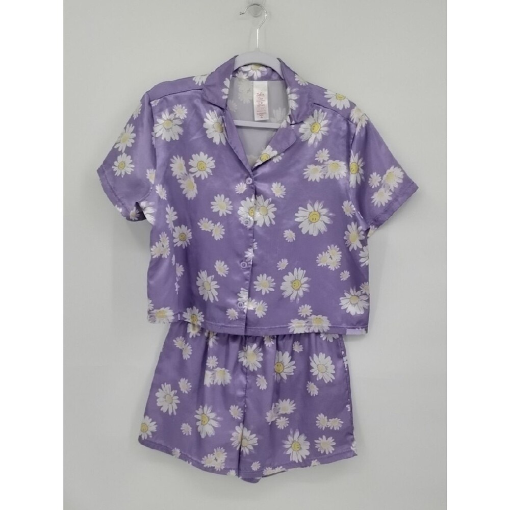 Justice Purple Floral Sleep Top & Shorts Daisy Floral Accents Lp Petite 12/14p